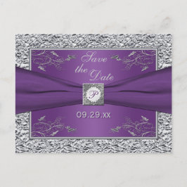 Cartão Postal De Anúncio Floral Roxo e Prateado Guarde a Placa Data