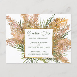 Cartão Postal De Anúncio Floral Tropical de Grama de Pampas para Casamento