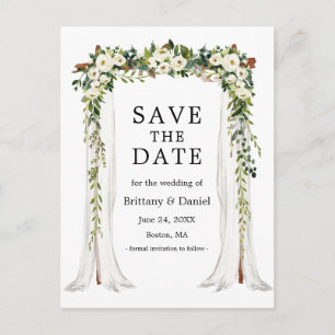 Cartão Postal De Anúncio Floral Verde de Arco de Casamento de Canopy