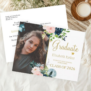 Cartão Postal De Anúncio Floral watercolor elegant photo graduation