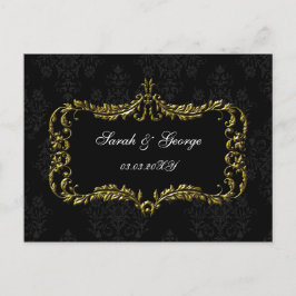 Cartão Postal De Anúncio floreio régio preto e dourado damasco save the dat