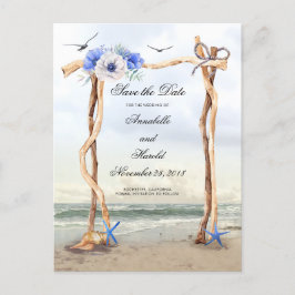 Cartão Postal De Anúncio Flores Azuis da Praia Salve o Dia