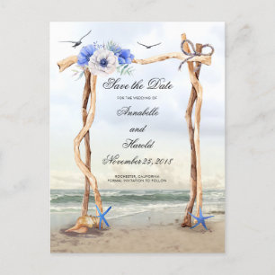 Cartão Postal De Anúncio Flores Azuis da Praia Salve o Dia
