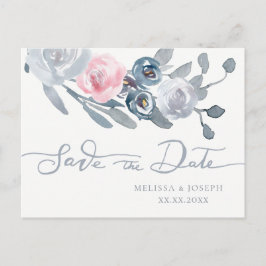 Cartão Postal De Anúncio flores azuis empoeiradas salvam a data