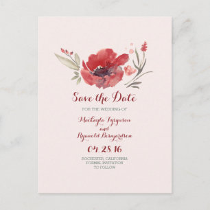 Cartão Postal De Anúncio flores burgundy aquarela salvar data