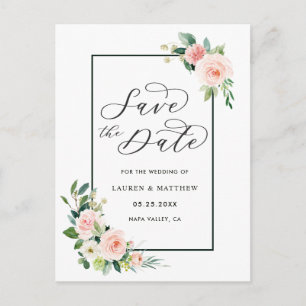 Cartão Postal De Anúncio Flores Cor-de-Rosa Aguarela Casamento Save the Dat
