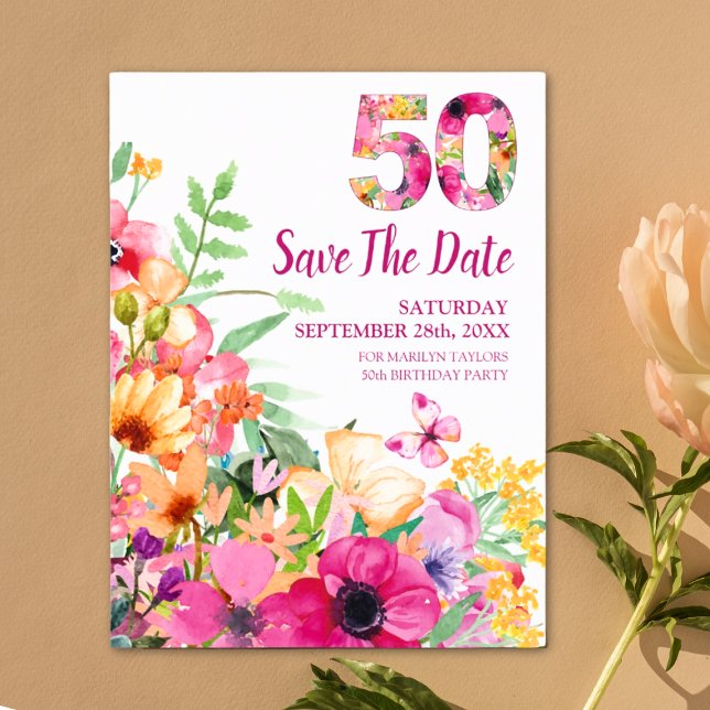 Cartão Postal De Anúncio flores de data de poupança de 50 anos cartão posta (Criador carregado)