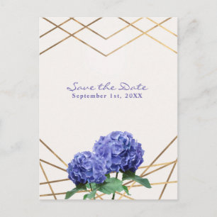 Cartão Postal De Anúncio Flores de Hortênsia & Dourado Save the Date Elegan