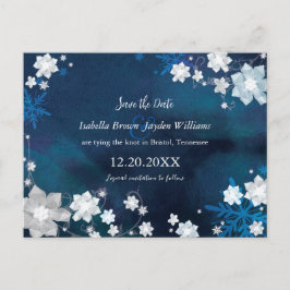 Cartão Postal De Anúncio Flores de Inverno Casamento Azul-Marinho Salve a D