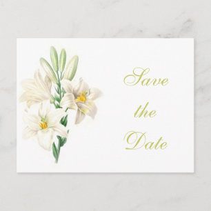 Cartão Postal De Anúncio flores de lírio branco floral vintage salve a data