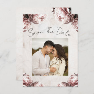 Cartão Postal De Anúncio Flores de Pêonias Rosa Pálidas Vintage Salvar Data