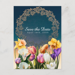 Cartão Postal De Anúncio Flores de Primavera Floral Elegante Salve a Data C