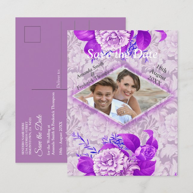 Cartão Postal De Anúncio Flores de Rosa Violeta/Branca em papel com padrão  (Frente/Verso)