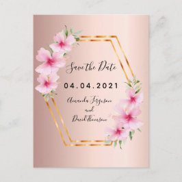 Cartão Postal De Anúncio Flores em ouro rosado noivado Save the Date