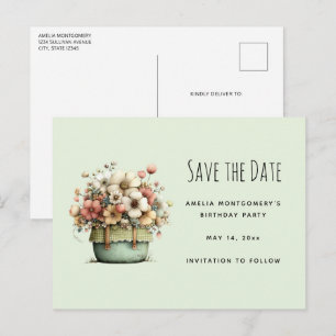Cartão Postal De Anúncio Flores em Vasos Aconchegante Estilo Shabby Fofo