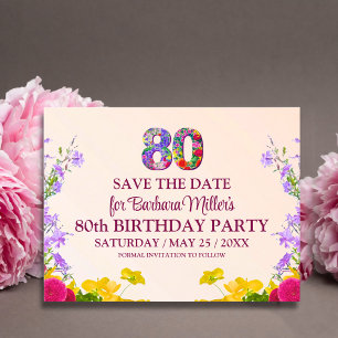 Cartão Postal De Anúncio Flores modernas para o 80º aniversário, festa de 8