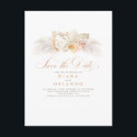 Cartão Postal De Anúncio Flores Pastel Suave Grama Pampas Salve a Data<br><div class="desc">Grama pampas e flores leves cartões postais de salve a data</div>