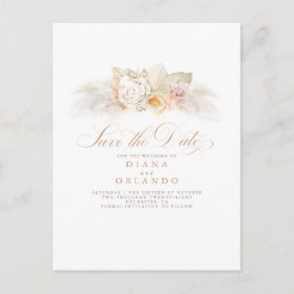 Cartão Postal De Anúncio Flores Pastel Suave Grama Pampas Salve a Data
