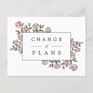Cartão Postal De Anúncio Flores Rosa Bege Casamento Adiado