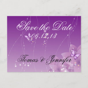 Cartão Postal De Anúncio Flores roxas e borboletas