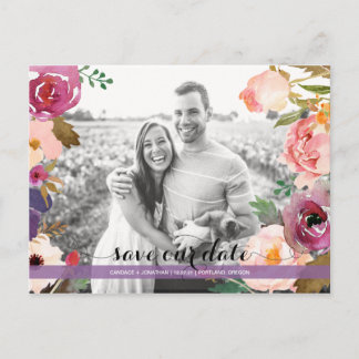 Cartão Postal De Anúncio Flores Rustic Boho Watercolor Foto Salvar Data