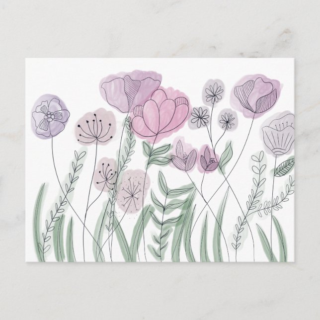 Cartão Postal De Anúncio Flores Silvestres em Aquarela (Frente)