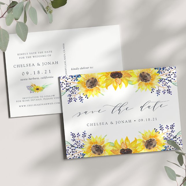 Cartão Postal De Anúncio Flores | Sunflower Save the Date Postcard (Criador carregado)