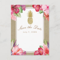 Flores Tropicais & Abacaxi Dourado Salve a Data