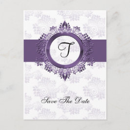 Cartão Postal De Anúncio florescer roxo monograma casamento salvar a data