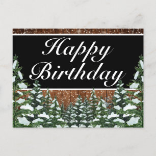 Cartão Postal De Anúncio Floresta Neve Negra Feliz Aniversário Saudação