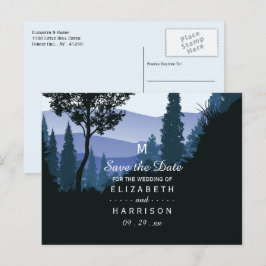 Cartão Postal De Anúncio Floresta Silvestre Azul, Salve a Data de Casamento