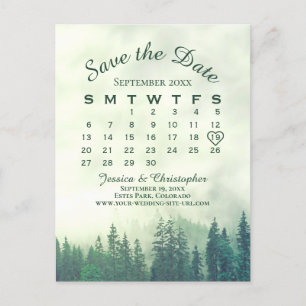 Cartão Postal De Anúncio Floresta Verde Nebulosa Calendário de Save the Dat