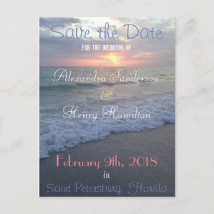 Cartão Postal De Anúncio Florida Beach Sunset Salve a Data
