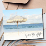 Cartão Postal De Anúncio Florida Beach Wedding Save the Date<br><div class="desc">Casamento na praia da Flórida guarde os cartões postais para o casamento de destino. Este guarda-chuva no cartão de design da praia é a maneira perfeita de anunciar seus planos de casamento para sua família e amigos.</div>