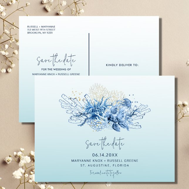 Cartão Postal De Anúncio Florida Beach Wedding Save the Date (Criador carregado)