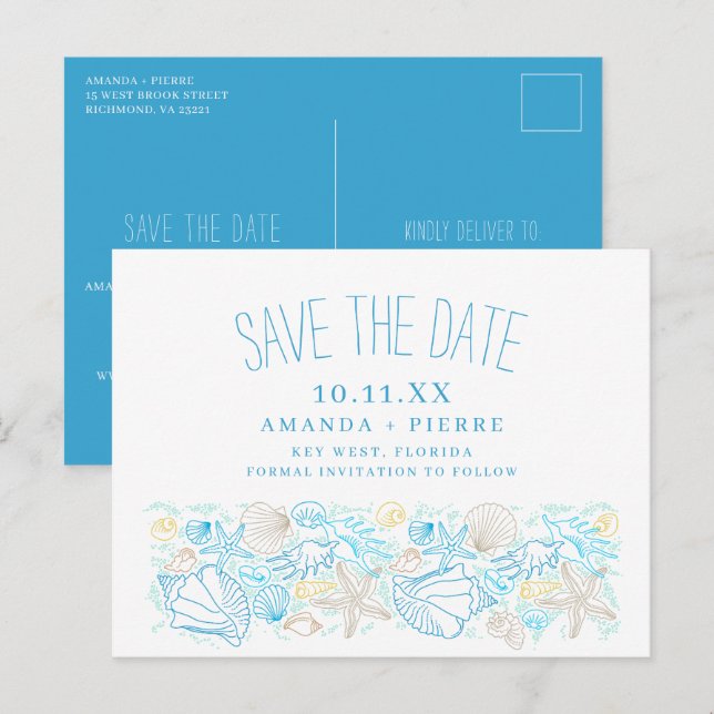 Cartão Postal De Anúncio Florida Budget Beach Wedding Save the Date (Frente/Verso)