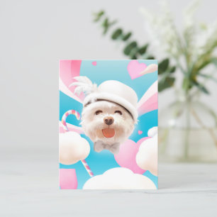 Cartão Postal De Anúncio Fluffy Dog com White Hat