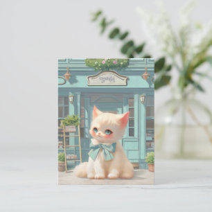 Cartão Postal De Anúncio Fluffy Kitten com Arco Azul no Compro de Odontolog