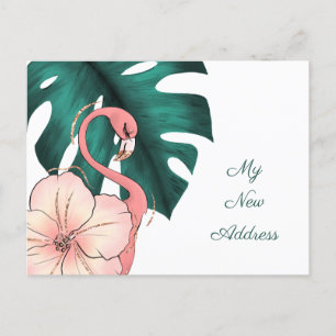 Cartão Postal De Anúncio Folha de Flamingo Monstera, rosa, movendo-se para