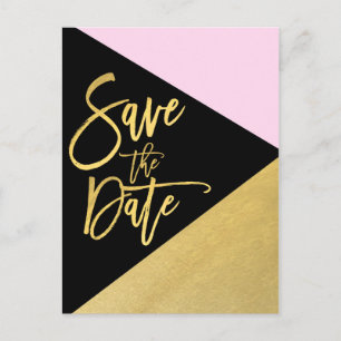 Cartão Postal De Anúncio Folha de Ouro Rosa Preto Moderno Script Salve a Da
