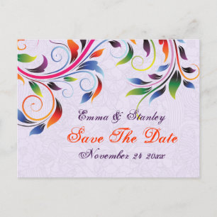 Cartão Postal De Anúncio Folha de pergaminho colorida roxo casamento Salve