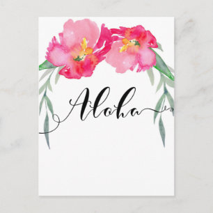 Cartão Postal De Anúncio Folha Tropical Rosa Floral Aloha Salvar a Data