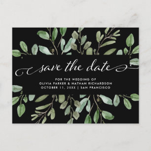 Cartão Postal De Anúncio Folhagem Minimalista Preta Casamento Salve a Dat