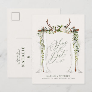 Cartão Postal De Anúncio Folhagem rústica botânica salvar a data de casamen