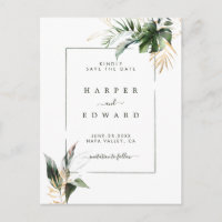 Folhagem Tropical de Aquarela para Casamento Salve