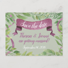 Cartão Postal De Anúncio Folhas de Água Roxa e Verde - Salvar a Data