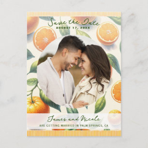 Cartão Postal De Anúncio Folhas de Laranja Citrino em Aquarela Salvar a Dat