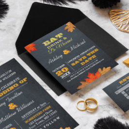 Cartão Postal De Anúncio Folhas de Outono Quadro-Negro Casamento Salvar a D