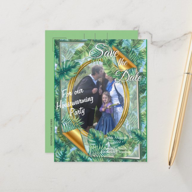 Cartão Postal De Anúncio Folhas de Plantas Verdes Tropicais (Frente/Verso In Situ)