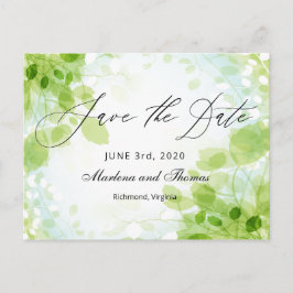 Cartão Postal De Anúncio Folhas de Primavera Aquarela Casamento Salve a Dat